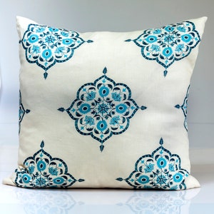 Blue geometric pillow cover,designer&#39;s decorative pillow cover, Quadrille fabric, Throw pillow cover,