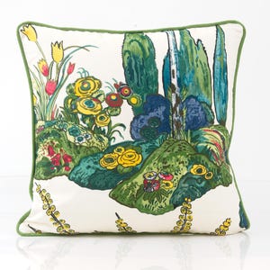 Thibaut  Orleans pillow cover in yellow and red ,  tropical pillow cover, green accent pillow, green designer pillow green floral pillow