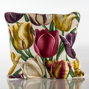 Tulip pillow cover, Sanderson pillow cover, floral pillow cover, decorative pillow cover, yellow and red pillow cover,