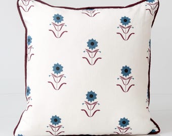 Schumacher Forget Me Nots Pillow Cover, Blue Plum Floral Linen Accent Pillow