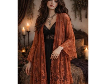 Paper +Tee Women's Orange Lace Flare Sleeve Whimsigoth Layering Over Shirt Med
