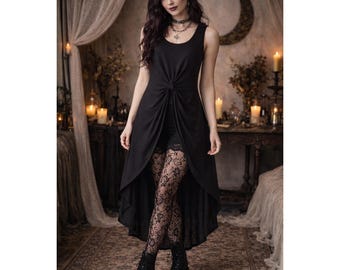 Black Gauze Twist Front High Low Tunic Top Sleeveless Boho Witchy Festival M NWT