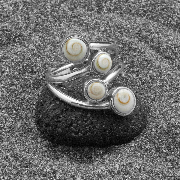 Operculum Shell Shivas Eye Ring, Large Sterling Silver Natural Multi Seashell Ring, Women White Statement Ring, Natural Seashell Jewelry