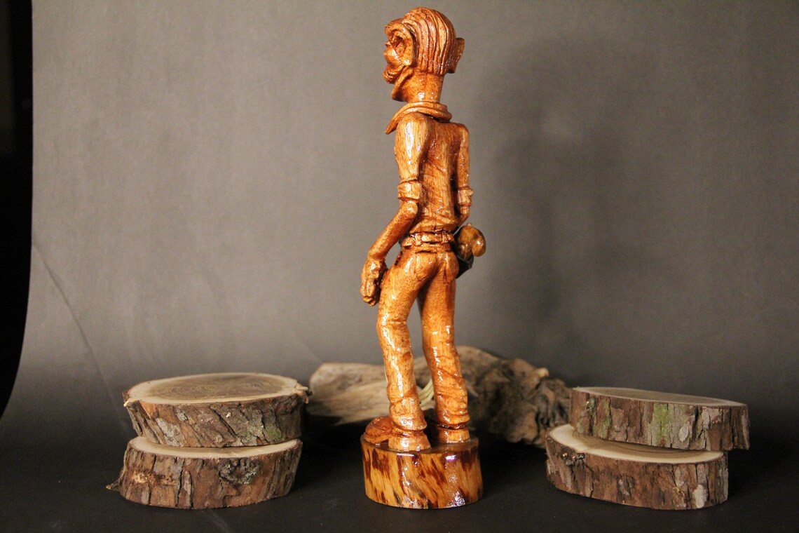 Hand Carved Wooden Western Cowboy Statue Sculpture 20 Etsy