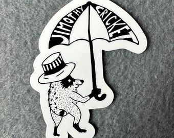 Jimothy Cricket Raccoon Sticker: Hand Drawn Pen Ink Trash Panda (Waterproof) Black and White