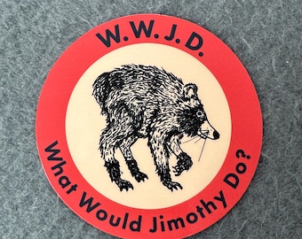 Jimothy Wasbeer Sticker: Handgetekende Wasbeer met Pen en Inkt (Waterproof) WWJD