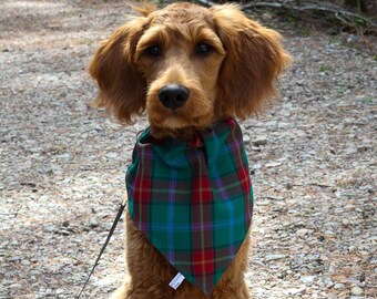 Dog Bandana, Manitoba Tartan Dog Kerchief, Scottish Tartan Dog Bandana, Teal Plaid Pet Kerchief for Manitoba Dog Show