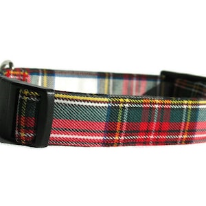 Dog Collar, Dress Stewart Tartan Dog Collar, Red White Plaid Pet Collar, Pawsitively Dazzled Pet Accessory, Made in Canada Pet Collar