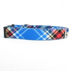 Oromocto Tartan Dog Collar, Blue Plaid Pet Collar Made in Canada, Dog Adoption Collar Gift, Dog Mom Gift, CFB Gagetown