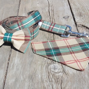 Tartan Dog Bow Tie To Slide on Collar, Saskatchewan Tartan Doggie Bow Tie, Yellow Plaid Pet Accessory, Matching Bow Tie for Dog and Dog Dad image 3