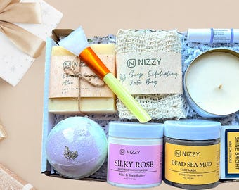 Christmas Spa Gift Basket: Soy Candle, Honey, Tea, and Soap, Wooden Bowl Candle