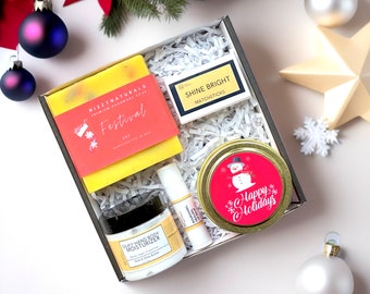 Christmas Spa Gift Box, Natural Soap, Moisturizer & Candle