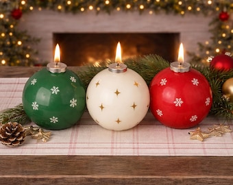 Christmas Bauble Candle Set Soy Wax | Holiday Ornament Candle Set of 3 | Vegan Handmade Christmas Tree Decor | Festive Gift Stocking Stuffer