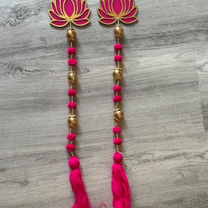 Set of 5 Decorative Hanging, Festival Home Decoration, Lotus and Pompom, Diwali Decoration, Navratri, Party, Decoration, Ships from US