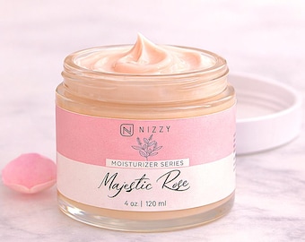 Hydrating Rose Face Cream with Hyaluronic Acid - Rosehip Ceramides Moisturizer, Natural Lightweight Daily Cream for Glowing Skin