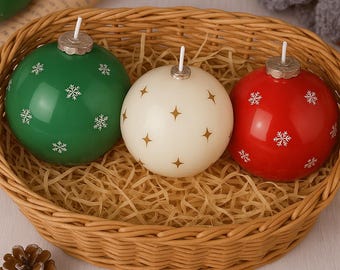 Christmas Ornament Candles, Holiday Bauble, Christmas Ball Candle Trio, Festive Home Decor