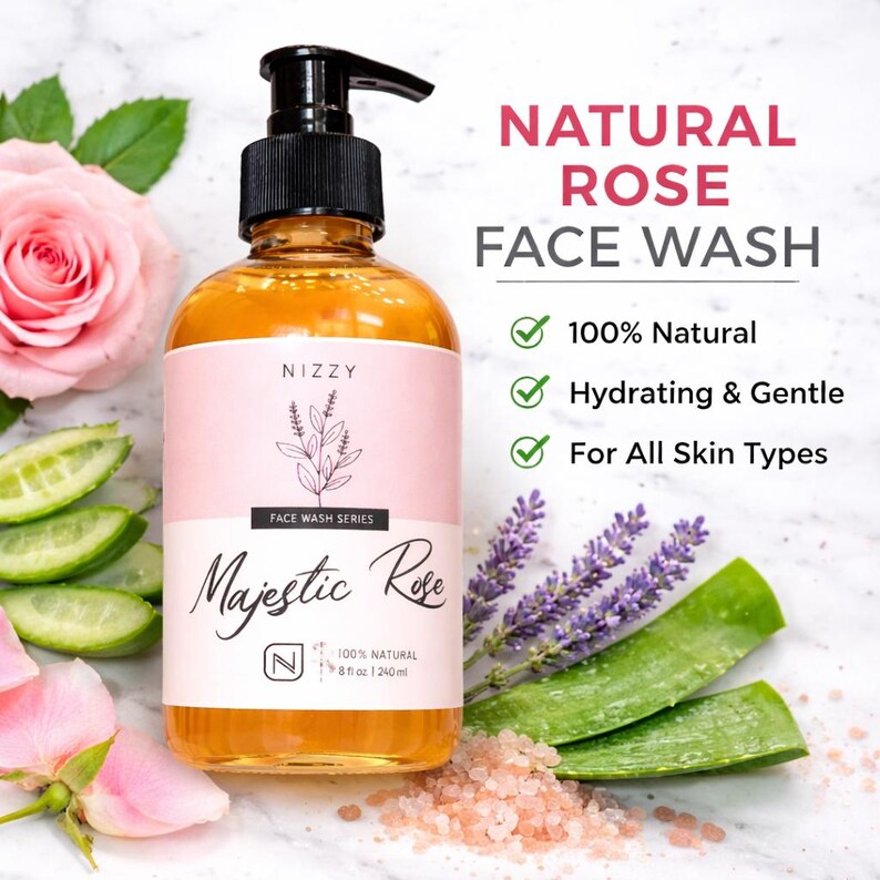 Nettoyant visage à la rose | Nettoyant naturel végétalien pour le visage | Nettoyant doux au pH équilibré pour peau sensible image 2
