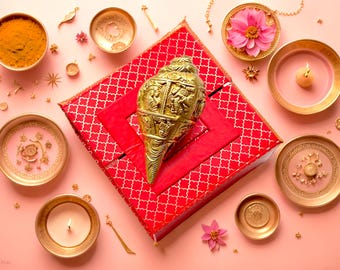Decorative Brass Shankh, Handcrafted Brass Shankh, Spiritual Brass Conch,  Indian Pooja Accessory, Unique Gift Idea, Ships from US