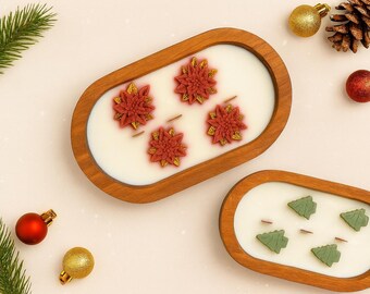 Soy Candle in Wooden Dough Bowl: Christmas Farmhouse Decor Gift