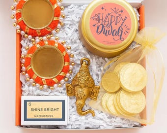 Diwali Gift Box: Festive Hamper with Diyas, Candle, Ganesha