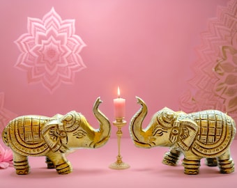 Decorative Brass Elephants, Handcrafted Heavy Brass Elephants, Set of Two Elephants,  Handcrafted Elephants, Ships from US