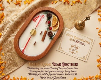 Rakhi Gift Box for Brother, Raksha Bandhan Hamper, Wooden Bowl Soy Candle in Box, Present from Sister
