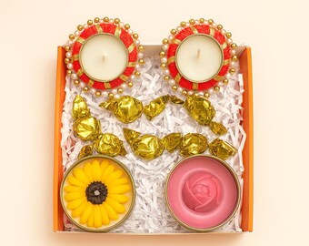 Diwali Gifts, Happy Diwali Candle, Three Wooden Wick Candle, Gift Box for Friends, Family, Hamper for Diwali, Natural Soy Wax, Handcrafted