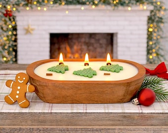 Christmas Tree Candle Cedarwood Scented | Holiday Soy Wax Tree Shaped Candle | Rustic Farmhouse Christmas Decor | Handmade Vegan Cozy Gift