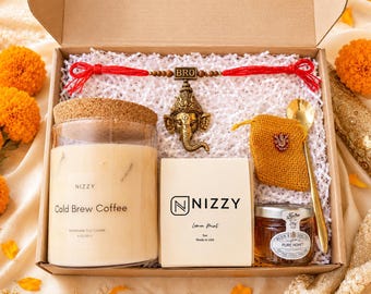 Raksha Bandhan Gift Box for Brother, Personalized Rakhi Hamper, Candle, Tea, Honey