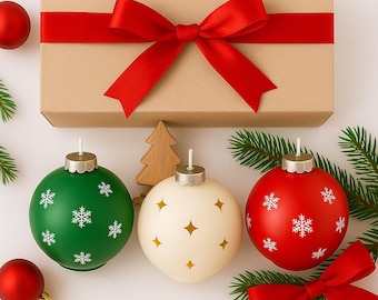 Soy Wax Christmas Ornament Candle Set, Vegan Bauble Gifts, Holiday Table Decor, Secret Santa Gift, Xmas Decorative Candles