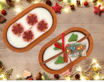 Christmas Wooden Bowl Candle: Handcrafted Soy Wax, Rustic Holiday Decor