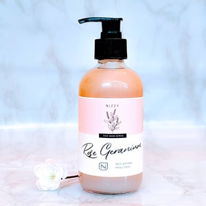 Natural Rose Geranium Face Wash, Face Wash for Dry Skin, Gentle Facial Cleanser, Hydrating Face Wash, Vegan Skin Care,