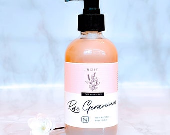 Natural Rose Geranium Face Wash, Face Wash for Dry Skin, Gentle Facial Cleanser, Hydrating Face Wash, Vegan Skin Care,