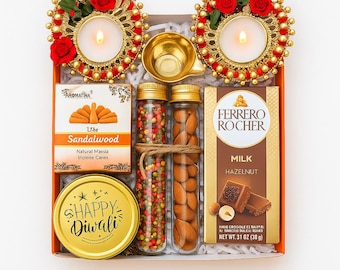 Diwali Gift Box: Tealight Holders, Chocolate, Mukhwas, Almonds