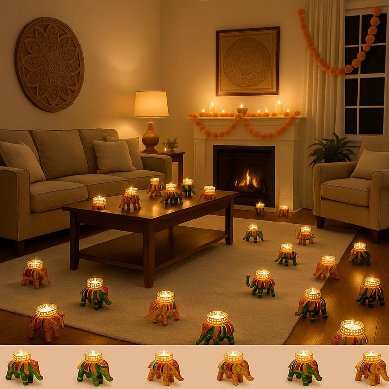 Elefant Teelichthalter: Diwali Decor, Gegengeschenke, indische Hochzeitsdekoration, Schiffe aus den USA Bild 3