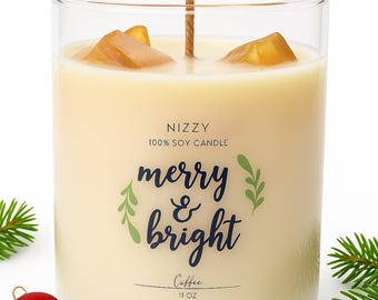 Christmas Candle, Holiday Gifts for Employees, Gift for Coworkers, Wooden Bowl Soy Candles