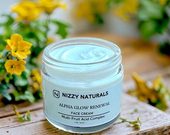 Alpha Hydroxy Acid Cream, Exfoliate + Brighten, Reduce Pores, Renewing Cream, Natural Face Moisturizer, Zero Waste Skincare