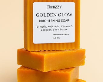 2 Turmeric Kojic Acid Vitamin C Soap, Brightening Soap, Moisturizing Collagen & Shea Butter, Natural Handmade Bar, Orange Essential Oil
