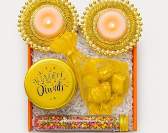 Diwali Gifts, Gift Box, Bulk Hampers, Tea Light Diya, Chocolate Coins & Mukhwas