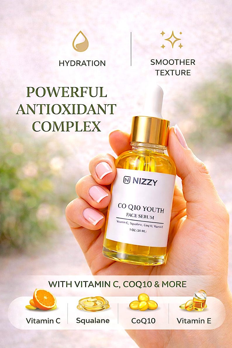 Vitamin C Face Serum with CoQ10 & Squalane – Lightweight Antioxidant Facial Oil, Vegan Glow Serum image 4