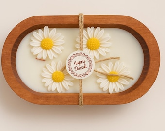 Diwali Gift Box: Soy Wax Candle with Wooden Wick & Flowers