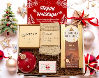 Christmas Spa Gift Box, Gift for Employees, Relaxation Set, Soy Ornament Candle