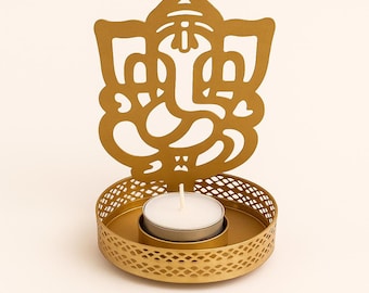 Metal Ganesha Shadow Tea Light Holder, Diwali Decor, Hindu Home Decor, Ganpati Candle Holder, Religious Gift for Housewarming or Festivals