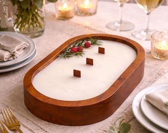 Handcrafted Dough Bowl Soy Candle - 3 Crackling Wood Wick, Rustic Farmhouse Home Decor & Gift