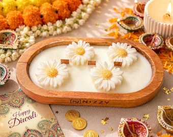 Diwali Gift Box: Soy Candle with Flowers & Wooden Wick