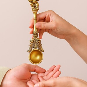 Handcrafted Brass Ganesha Hawan Spoon – Pooja Aarti Accessories, Hindu Ritual Item, Housewarming Spiritual Gift 2 Spoons