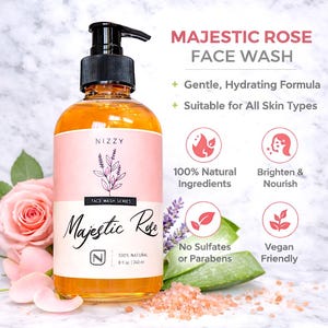 Nettoyant visage à la rose | Nettoyant naturel végétalien pour le visage | Nettoyant doux au pH équilibré pour peau sensible image 4
