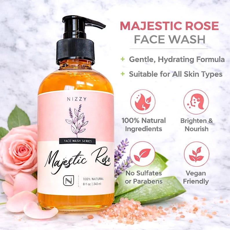 Nettoyant visage à la rose | Nettoyant naturel végétalien pour le visage | Nettoyant doux au pH équilibré pour peau sensible image 4