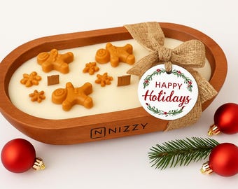 Rustic Christmas Candle Centerpiece – Hand-Poured Soy Wax in Wooden Bowl, Festive Winter Decor