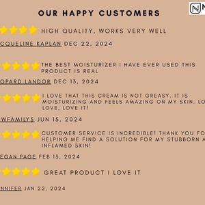 May include: Five-star reviews for a product with positive comments from customers. The reviews highlight the product's quality, effectiveness, and customer service. The reviews include dates and customer names.